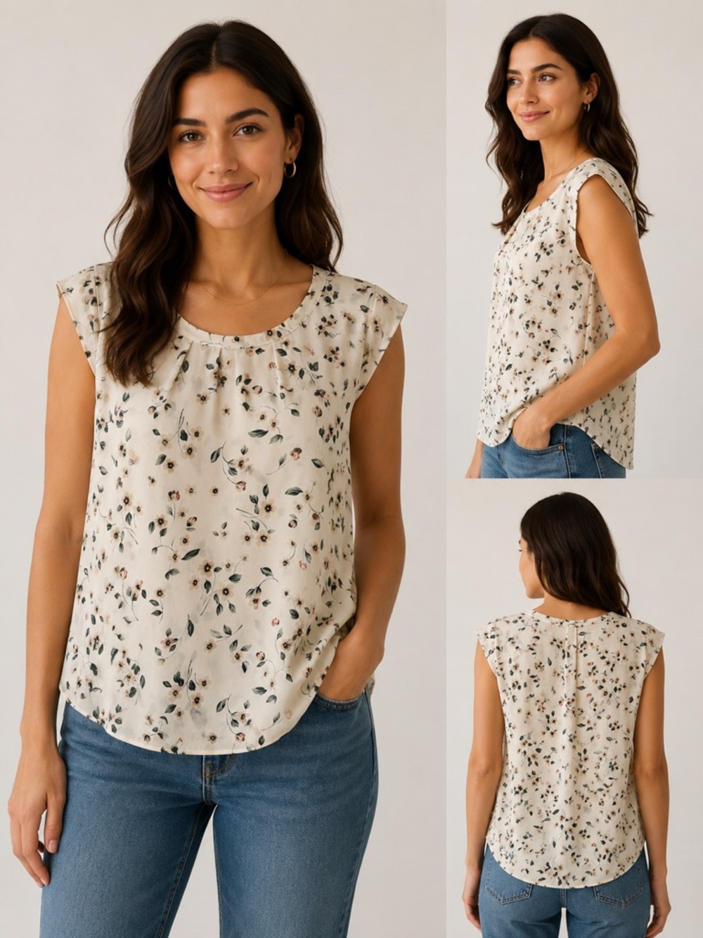 Pleione Floral Sleeveless Blouse Medium